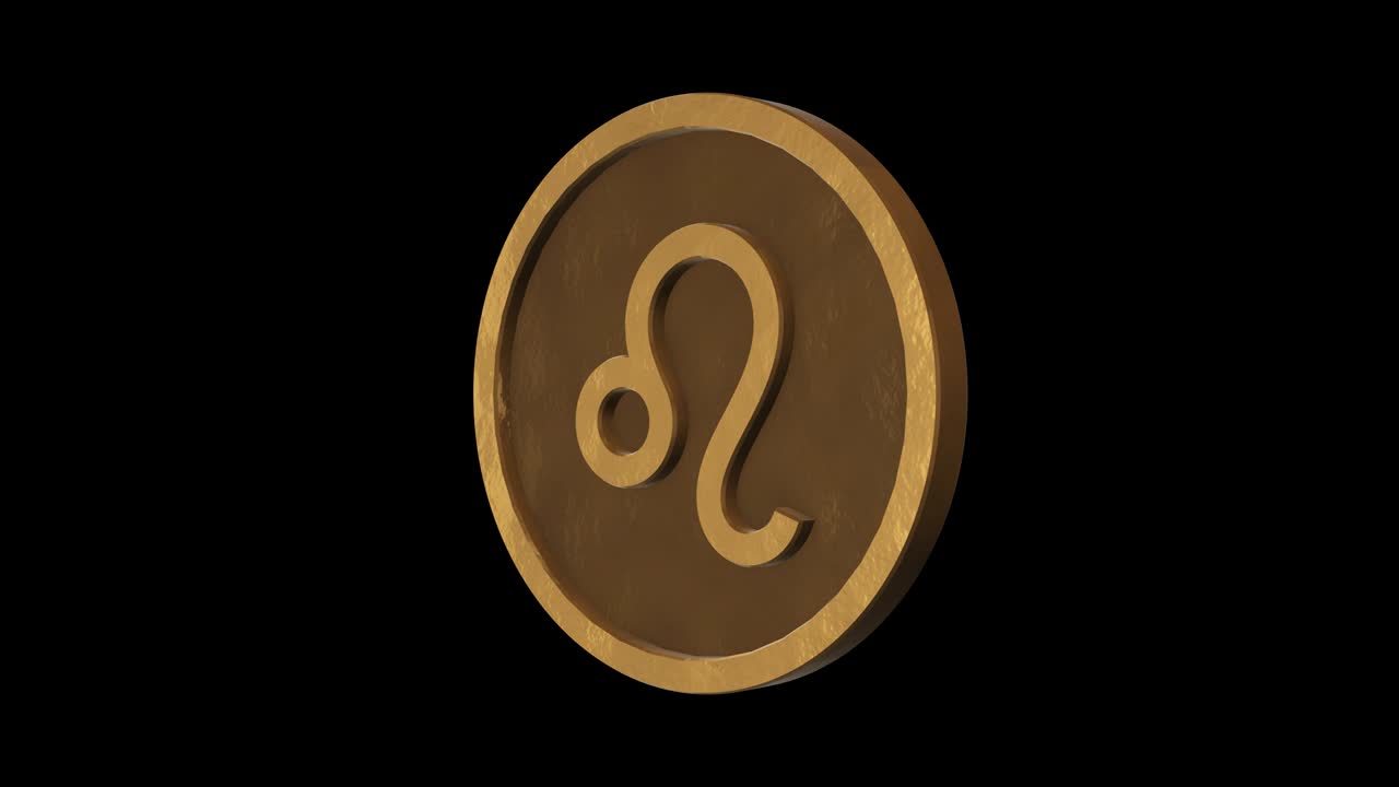 Lion zodiac sign medallion. Metal gold. Alpha channel