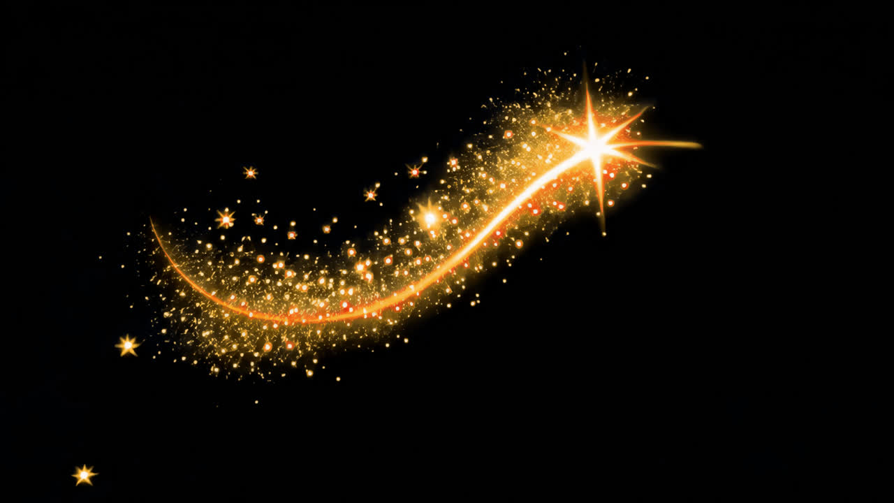 Golden starry magical trail animated overlay, transparent 4K video, alpha channel, ProRes 4444