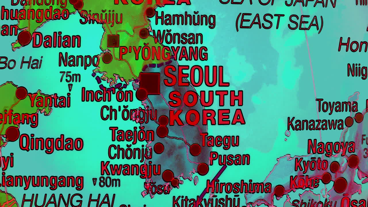 Geographic Map of East Asia, Focusing on Korea, Japan, and China