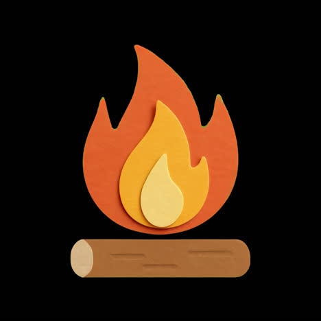 colorful paper campfire illustration animation isolated asset, transparent 4k video, alpha channel