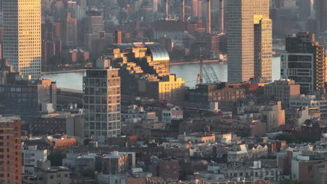 aerial view of williamsburg, brooklyn at sunrise. shot in new york city.