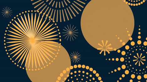 Animation-of-exploding-gold-fireworks-scrolling-on-black-background