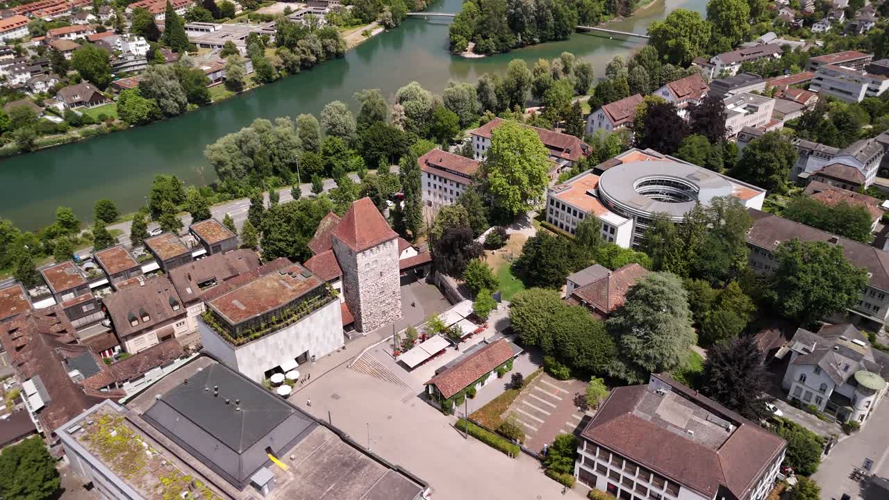 Aarau Swiss old town Aargau canton Switzerland aerial drone main square