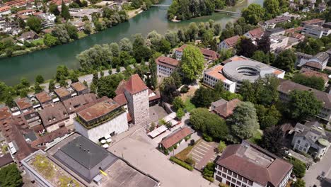 aarau swiss old town aargau canton switzerland aerial drone main square