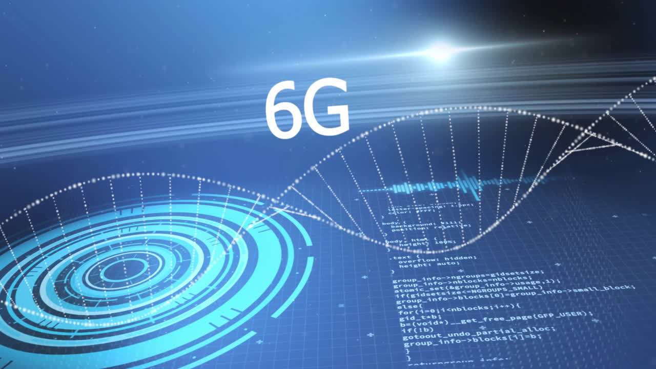 animación de cadena de adn, procesamiento de texto y datos 6g