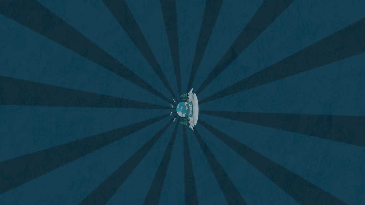 Animation vom Tag der Erde und einem Globus mit Bäumen auf dunkelblauem Hintergrund