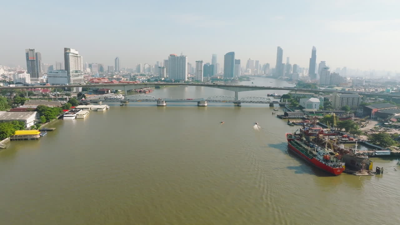 Bangkok,Thailand-January 24 2024: The aerial video captures the stunning cityscape of Bangkok and the bustling urban life of its residents