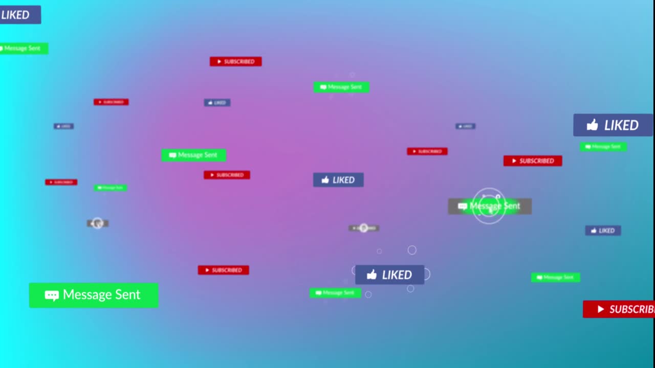 그라디언트 배경에 대한 메시지 상자에서 아이콘과 여러 텍스트의 애니메이션