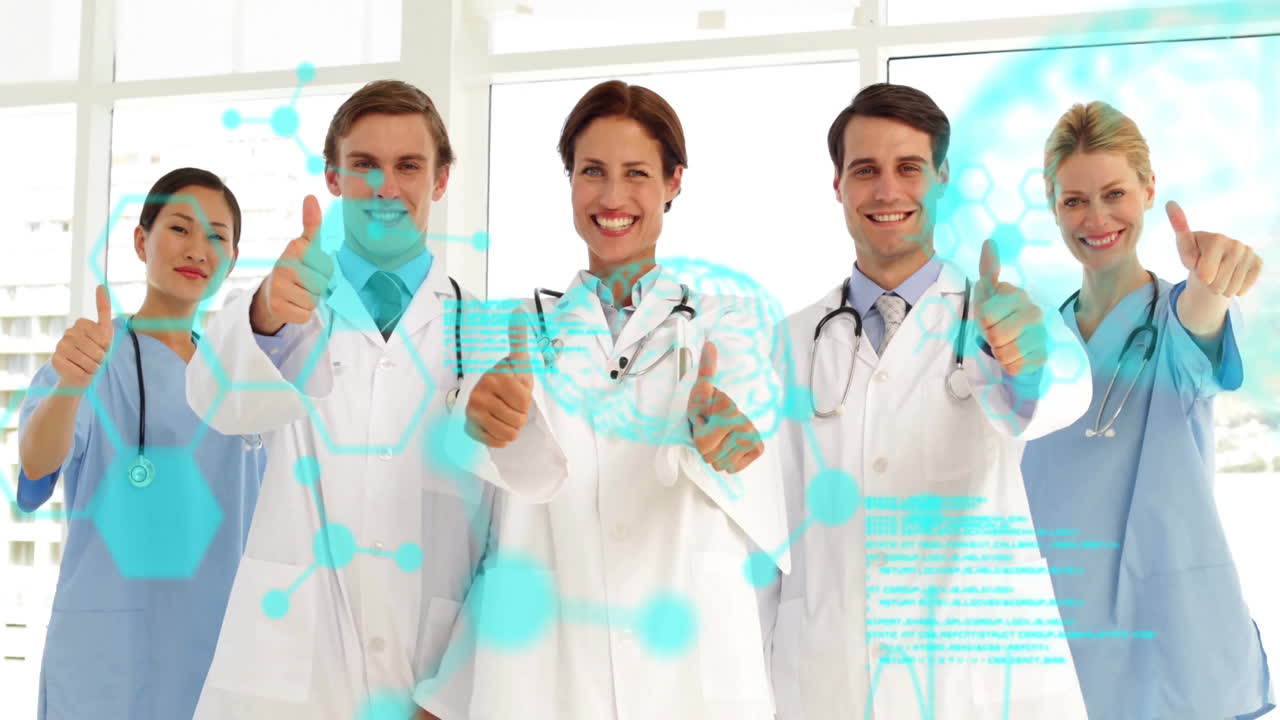 Animation of data processing over diverse doctors with thumbs up