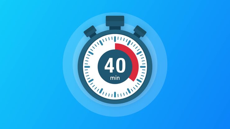 Ikon stopwatch 40 menit. Ikon stopwatch gaya datar, timer pada latar belakang berwarna. Motion graphics