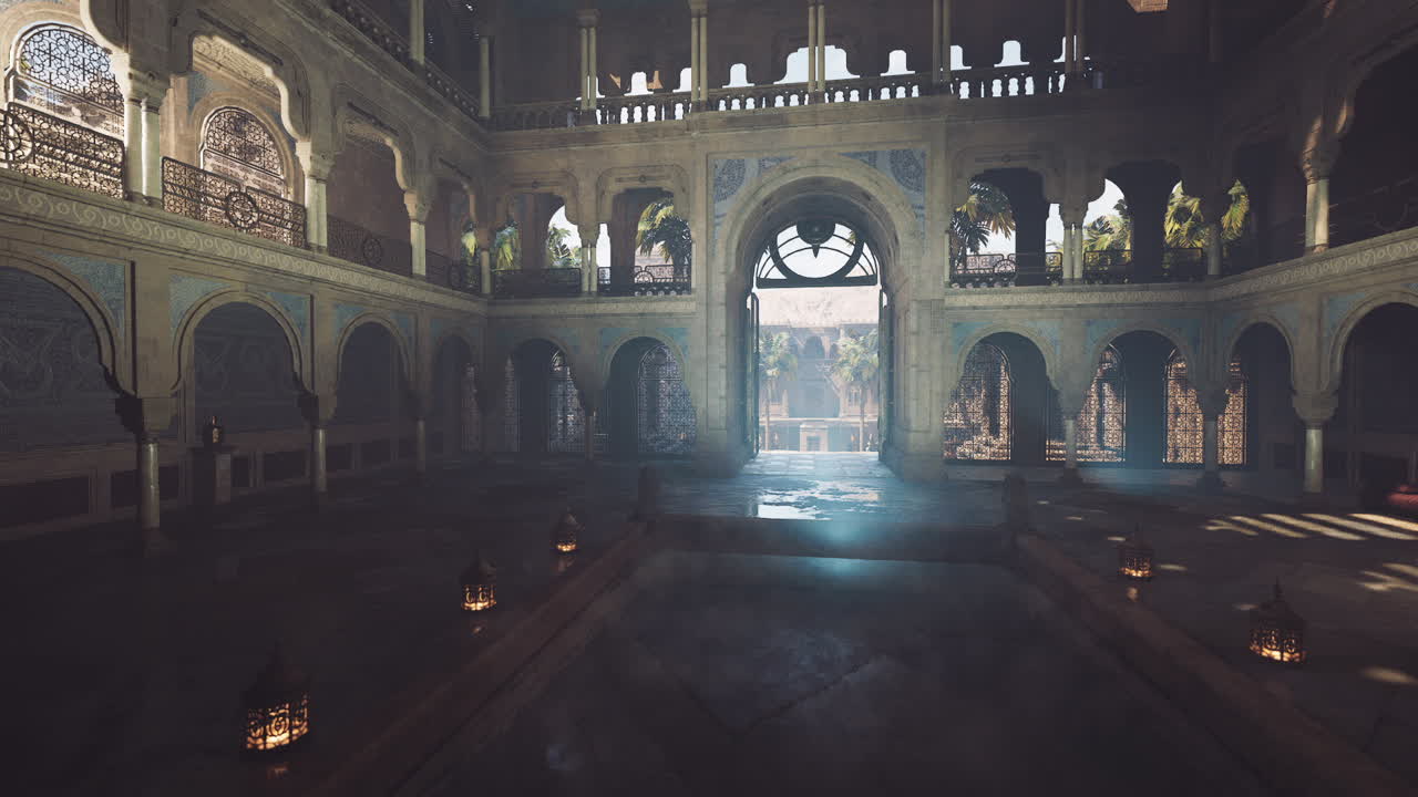 Stiller Zeremoniensaal, beleuchtet von sanft flackernden Flammen und rauchigem Dunst.