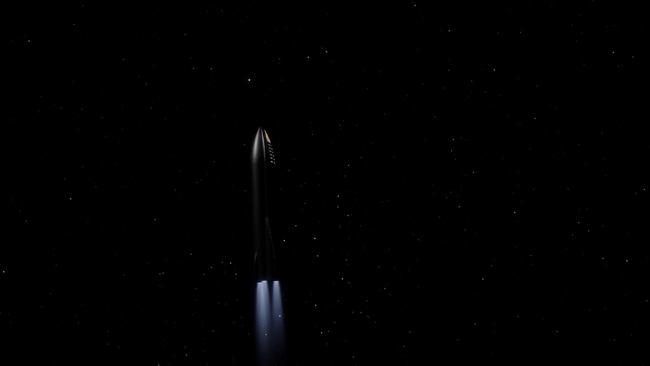 Panoramica attorno a un'astronave SpaceX nello spazio, video generato al computer.