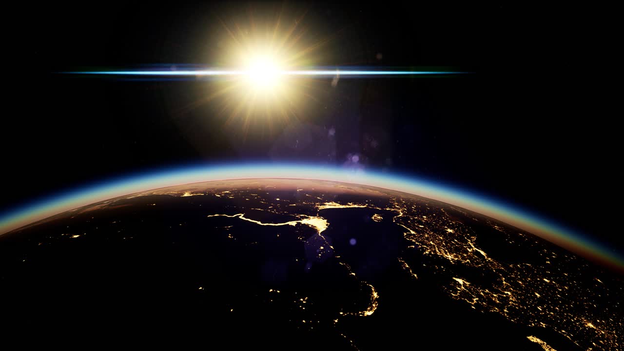 Space, Sun and planet Earth at Night