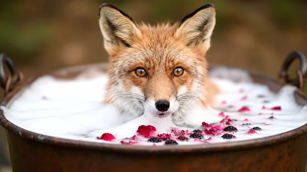 Fox taking a relaxing bath