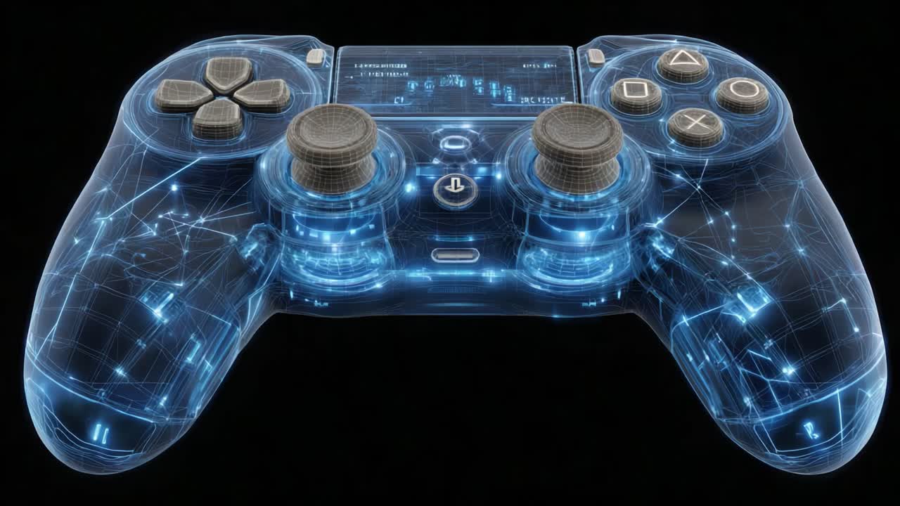 Futuristic Gaming Controller: A Stunning Visual Representation of an Advanced Digital Gamepad Featuring a Transparent Design with Glowing Elements