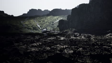 stunning rocky landscape at dusk with flowing water in a serene setting