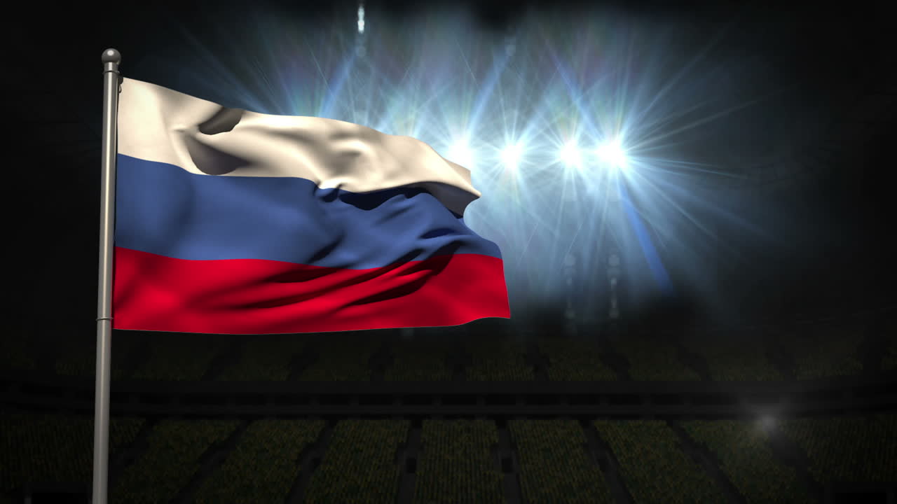 러시아 국기가 발 기둥에 흔들리고 있다.