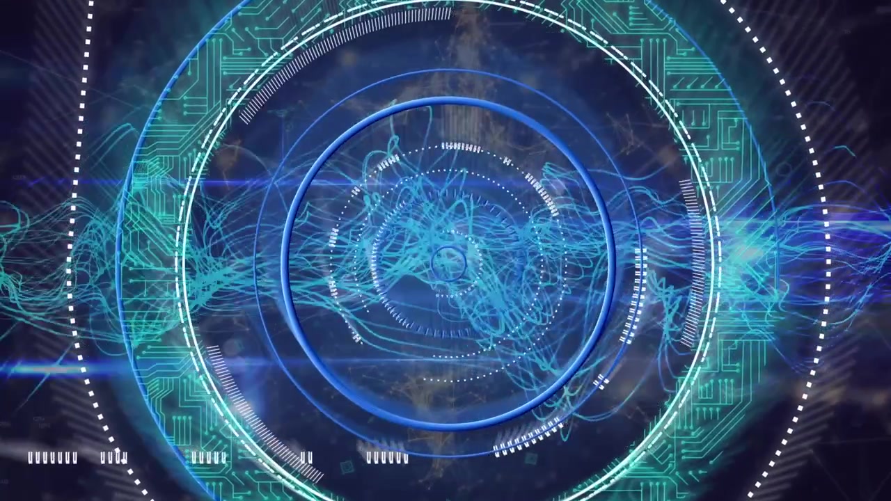 Animation of processing circle and waves over connections and black background