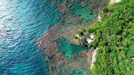 Drone-Aéreo-Tiro-De-Ojo-De-Pájaro-De-Roca-Superior-Snorkel-Buceo-Arrecife-Lugar-De-Vacaciones-Viaje-Turismo-Saama-Puerto-Vila-Efate-Vanuatu-Islas-Del-Pacífico-4k