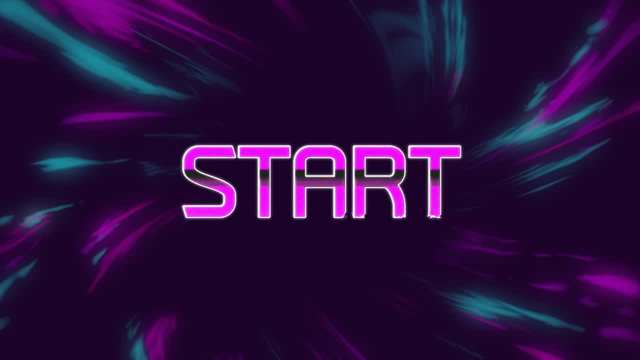 animación del texto de inicio sobre luces de colores en movimiento sobre un fondo oscuro