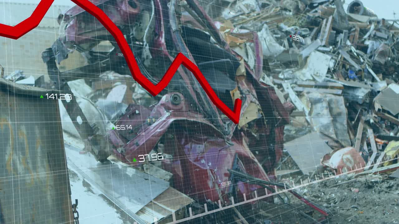 animación de la línea roja y procesamiento de datos financieros sobre tierras baldías