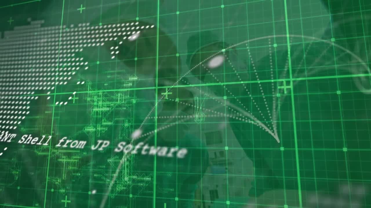 데이터 처리 및 세계 지도의 애니메이션 녹색 배경