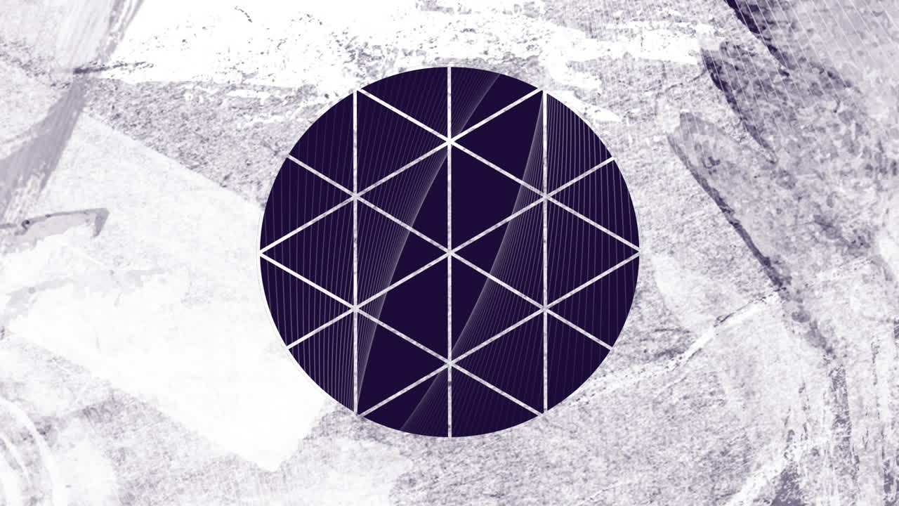 Animation of parallel white lines in dark circle with geometric pattern on white and grey texture