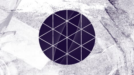 animation of parallel white lines in dark circle with geometric pattern on white and grey texture