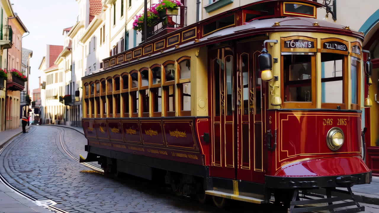 Vintage Tram in a European City Street