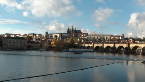 landscape of prague focused on charles bridge
