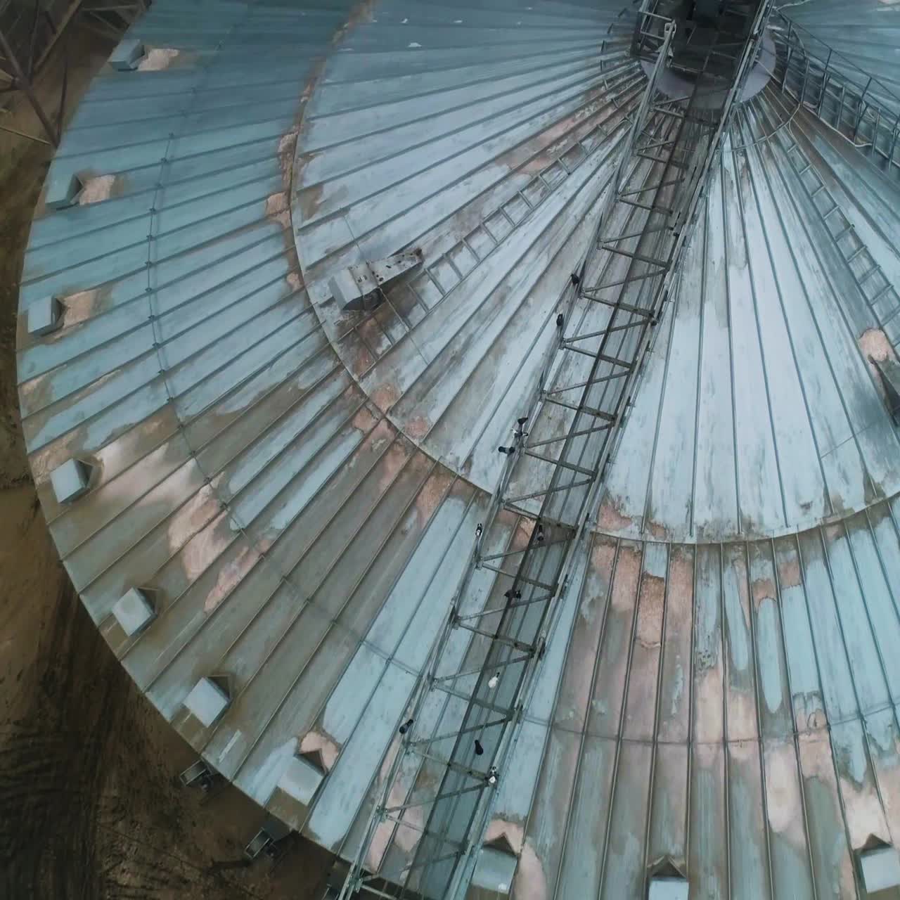 Grain modern elevator containers. Huge elevator steel storage aerial view