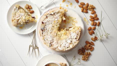 fresh baked tasty homemade apple pie cake with ingredients on side