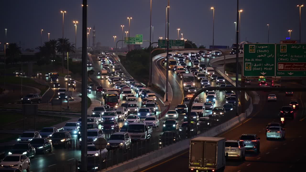 Timelapse of evening traffic in Dubai, heading towards Sharjah, United Arab Emirates