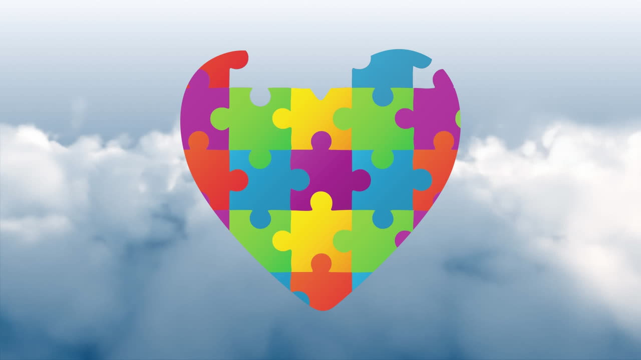 rompecabezas formando un corazón contra las nubes en el cielo