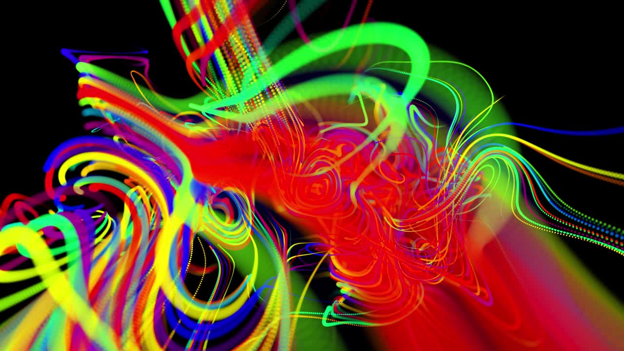 visualización de la operación de la red neuronal, multicolor, por ejemplo, líneas rápidas abstractas de rayas de luz en el aire. el flujo de líneas forma líneas rizadas como senderos de luz brillante, patrón giratorio como ruido de rizos.