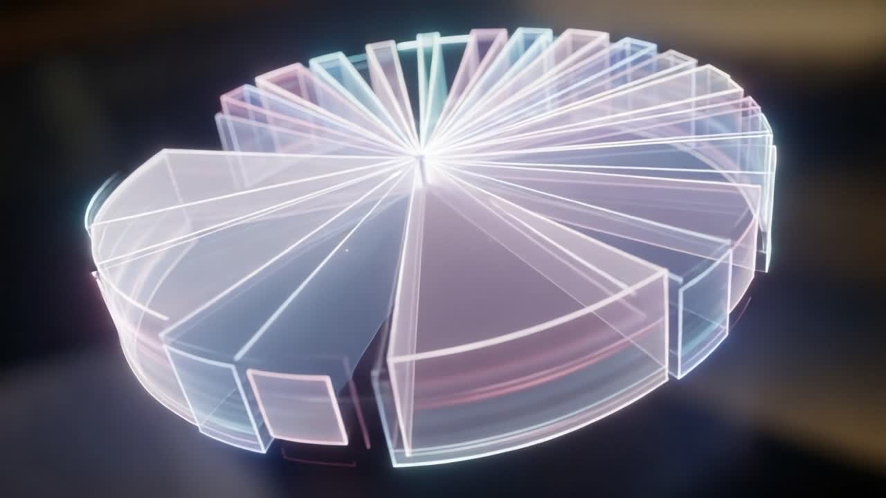 Dynamic Visualization of Geometric Shapes: A Series of 3D Pie Chart Transformations Highlighting Transparent Layers and Modern Design Techniques