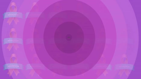 Animation-of-breast-cancer-awareness-text-over-pink-circles-and-pink-breast-cancer-ribbons