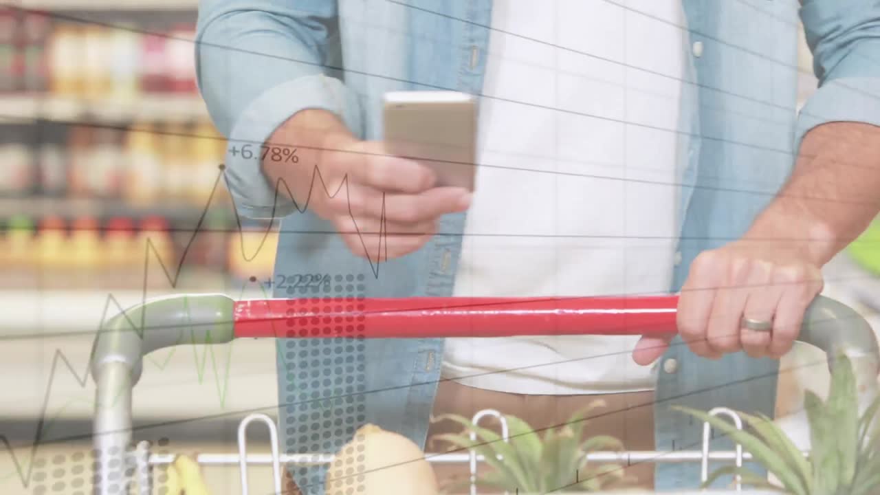 가게에서 백인 남성에 대한 데이터 처리의 애니메이션