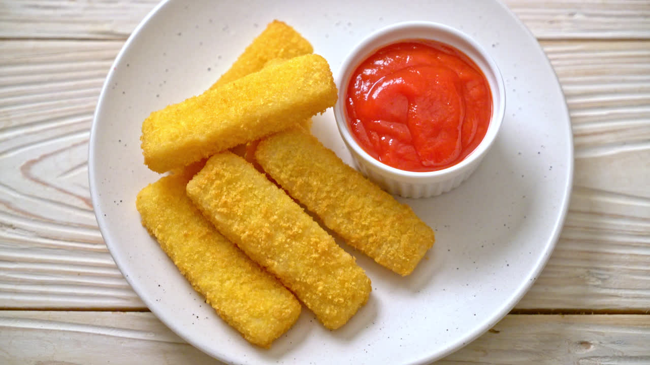 bastoncini di pesce fritti croccanti con ketchup