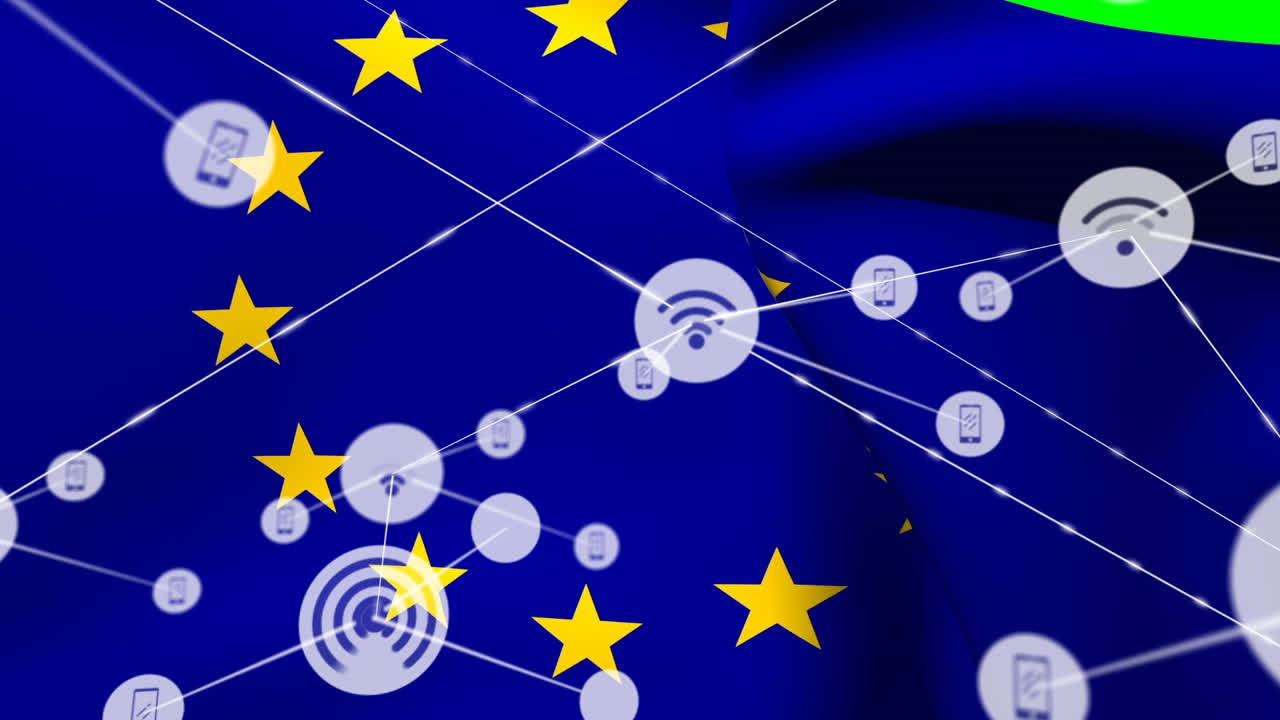 연결 네트워크의 애니메이션과 eu  ⁇ 발 위의 아이콘