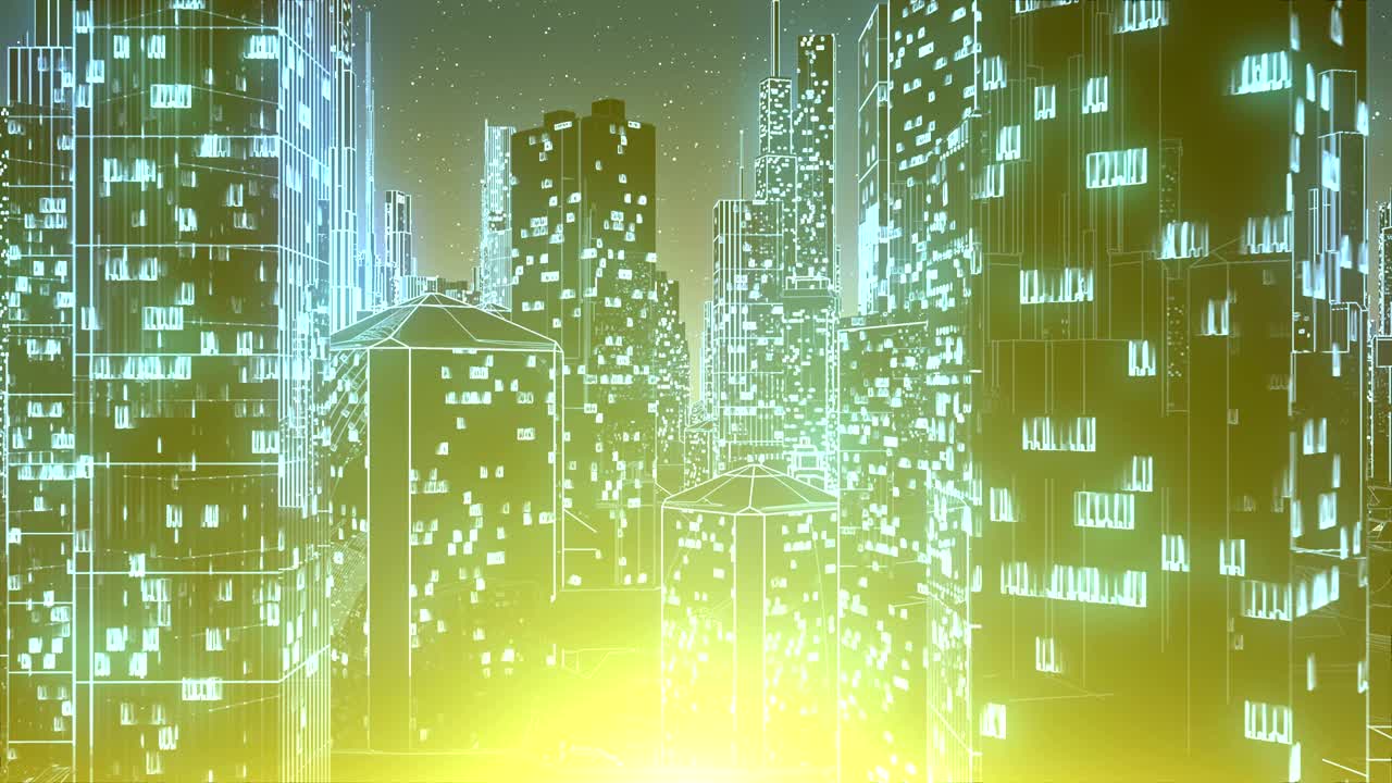 4k 미래의 홀로그램 네온 시티