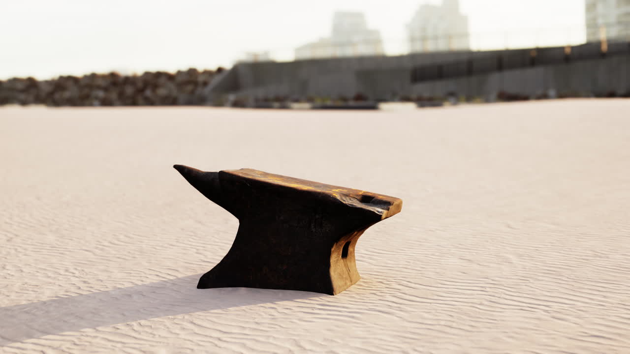 Old anvil on a sandy beach