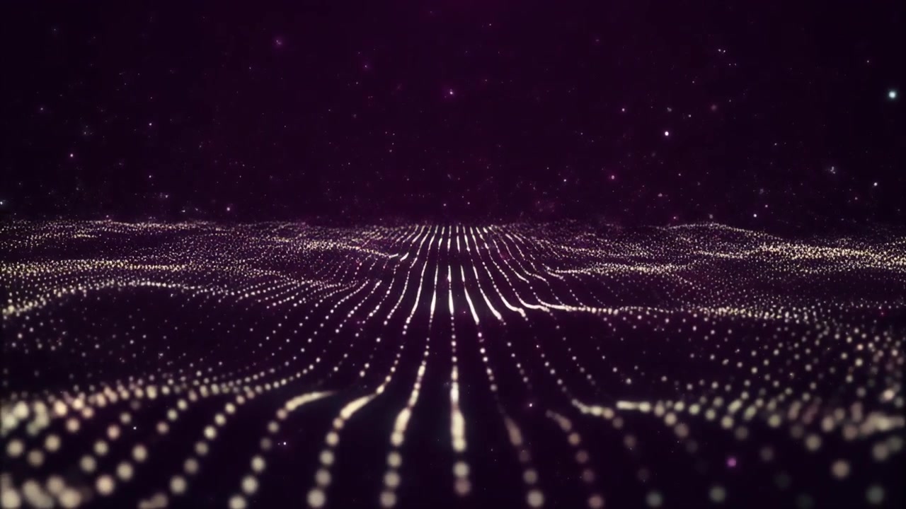Abstract Digital Wave of Glowing Particles in Dark Space