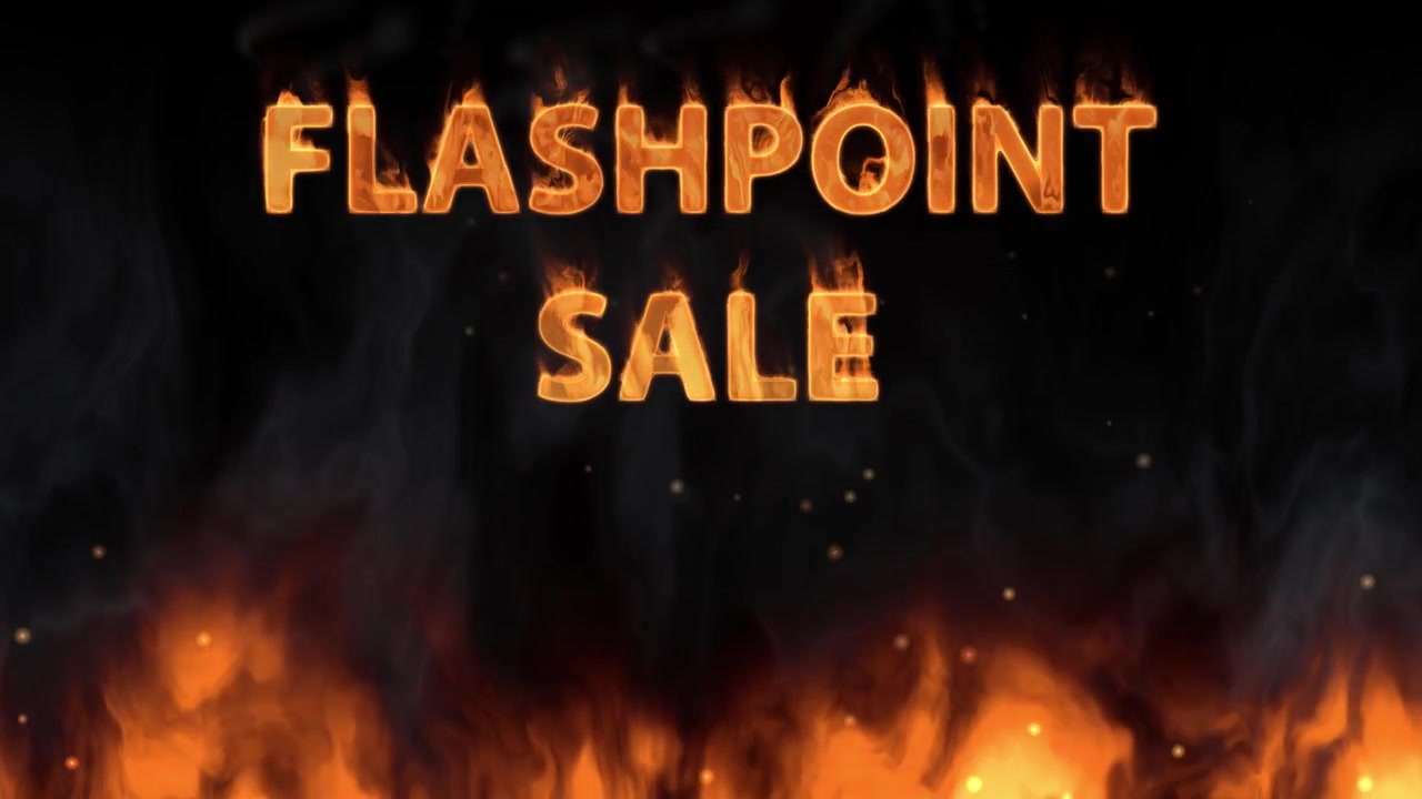 Flashpoint udsalg tekstanimation med brændende flammeeffekter