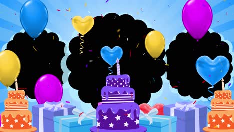 happy birthday editable template design with falling confetti balloons gift empty space for picture