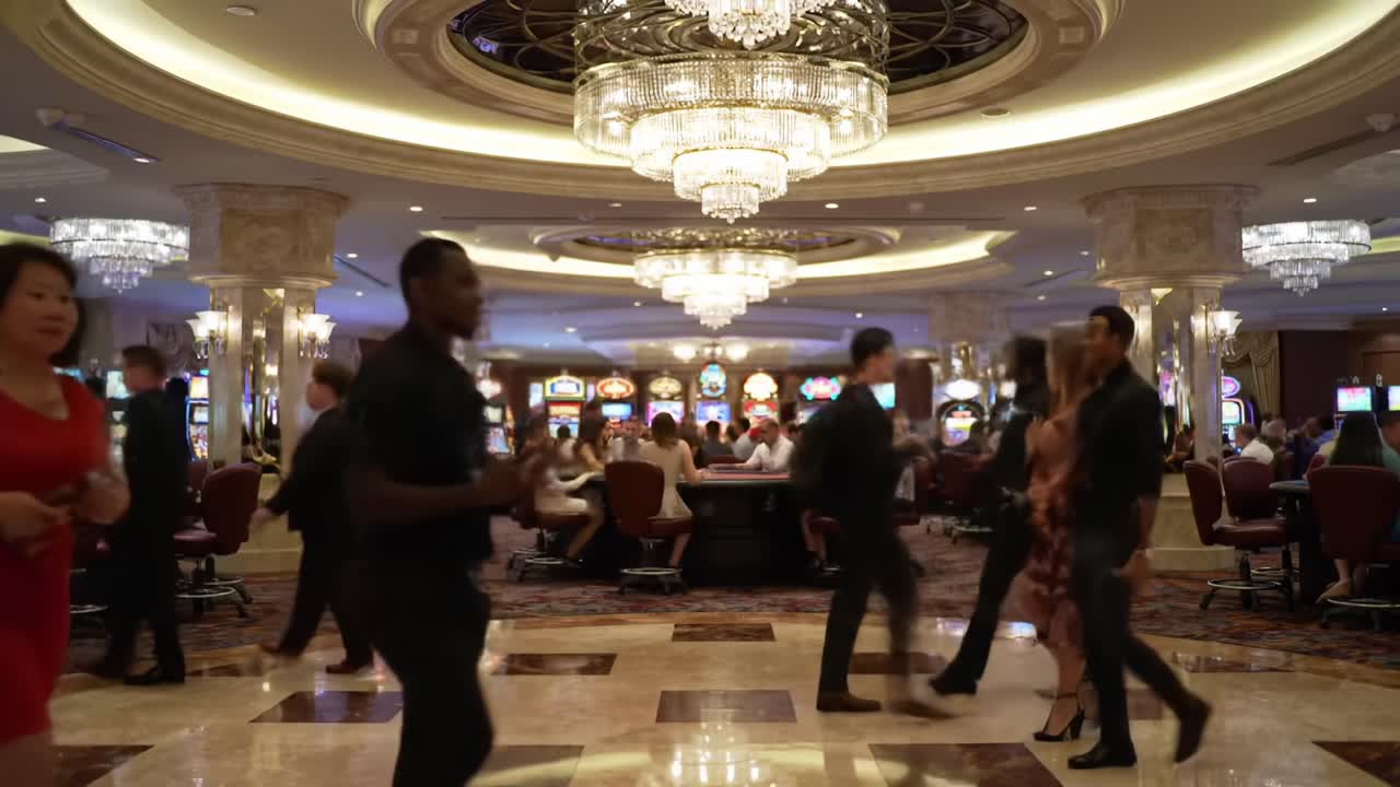 A Lively Night at the Casino: Capturing the Vibrant Atmosphere of Gamblers and Glimmering Slot Machines in a Luxurious Gaming Environment