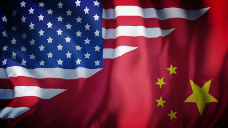 Animation-Der-Wehenden-Kombinierten-Flagge-Der-Vereinigten-Staaten-Und-Chinas