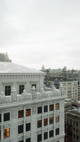 a view of a city skyline with tall buildings.