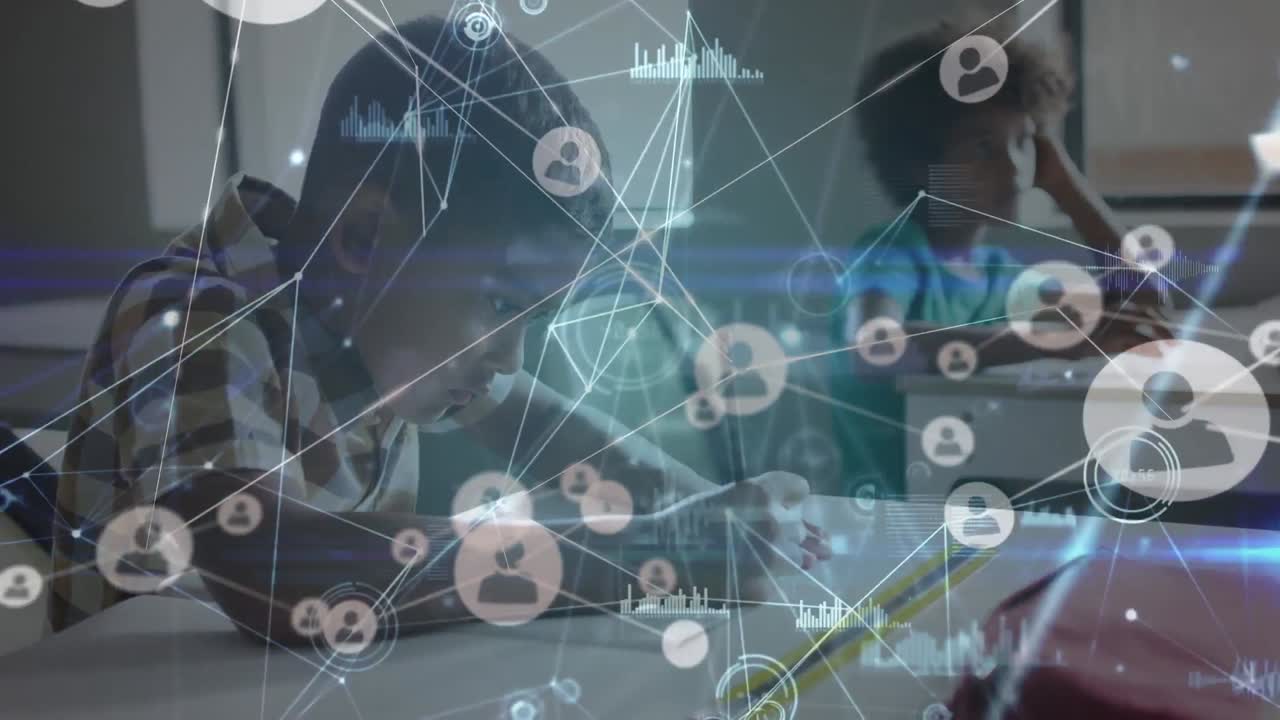 다양한 학교 학생들의 학습에 대한 데이터 처리의 애니메이션