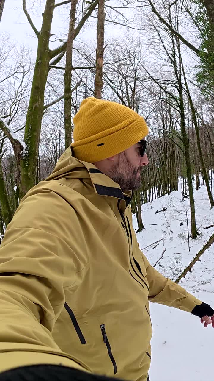 Man in winter forest